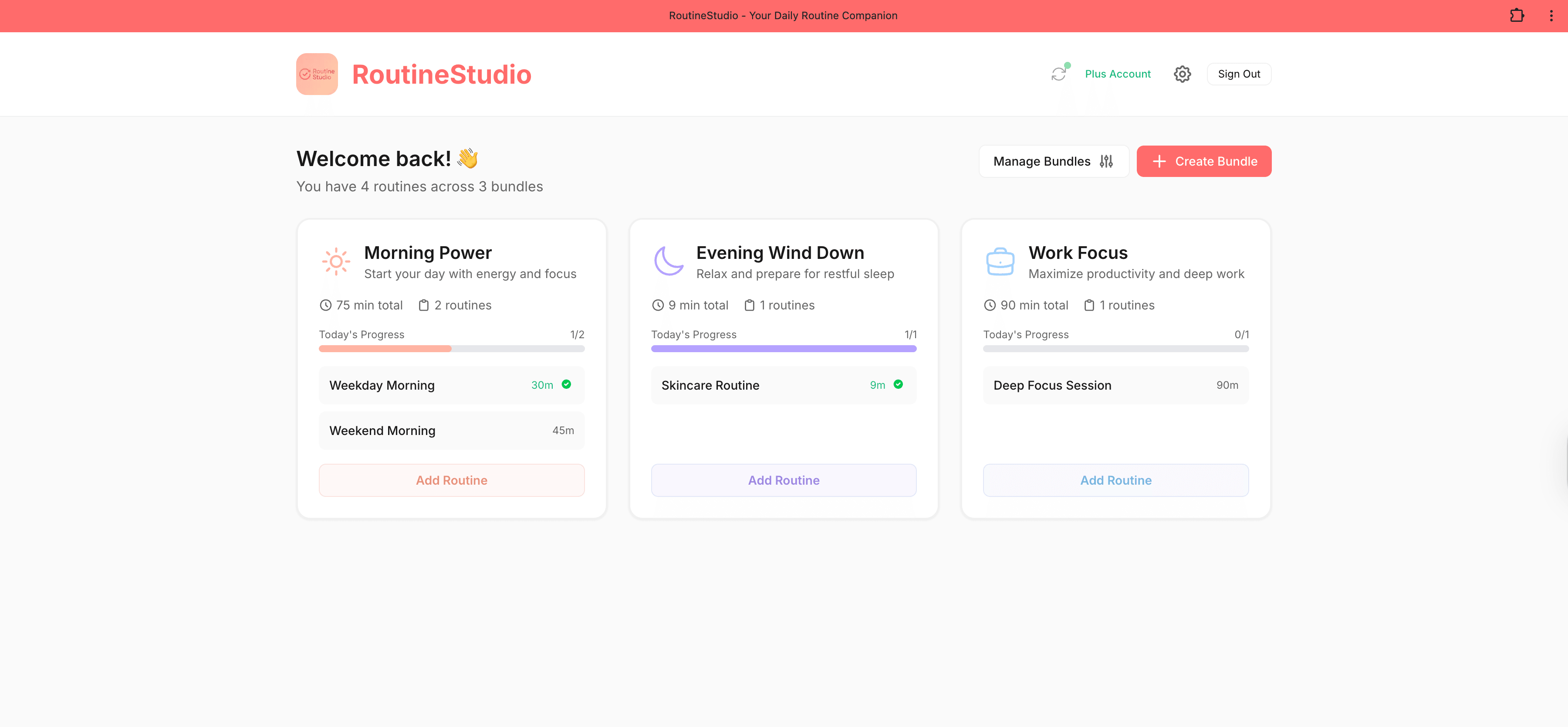RoutineStudio App Screenshot